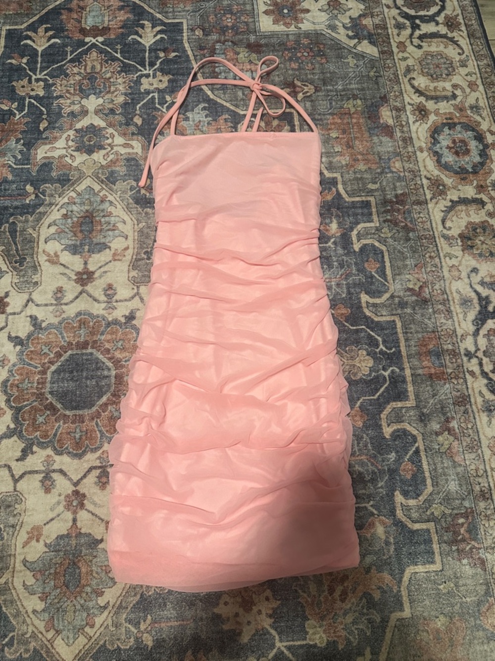 Fashion Nova Pink Backless Ruched Halter Dress